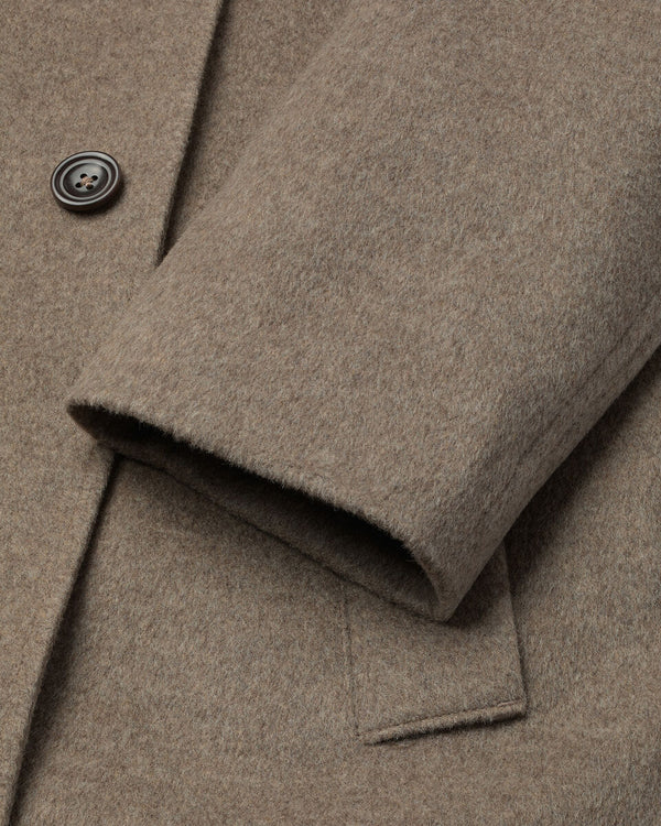 Fine Merino Wool Funnel Neck Overcoat - Oatmeal