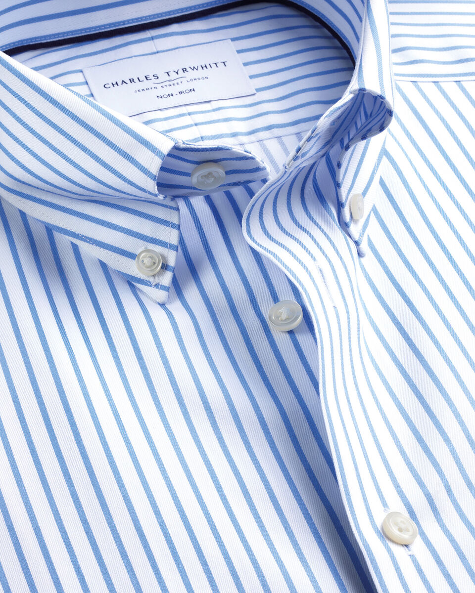 Non-Iron Twill Stripe Shirt - Cornflower Blue Main image