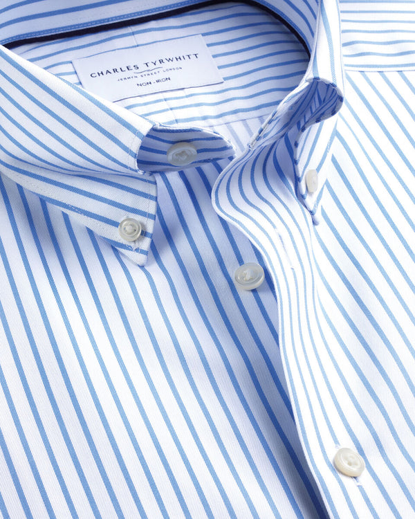 Non-Iron Twill Stripe Shirt - Cornflower Blue