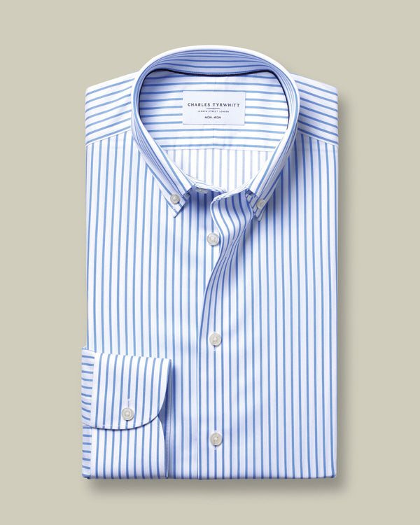 Non-Iron Twill Stripe Shirt - Cornflower Blue