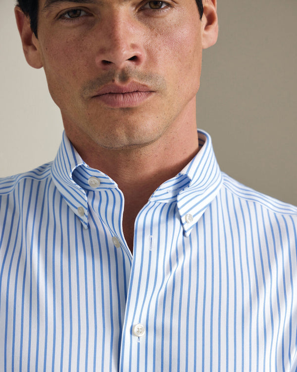 Non-Iron Twill Stripe Shirt - Cornflower Blue