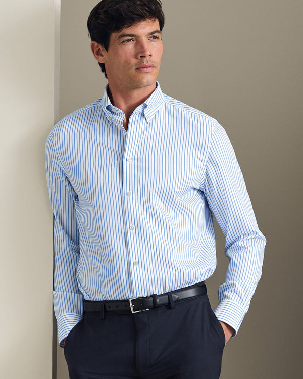 Non-Iron Twill Stripe Shirt - Cornflower Blue