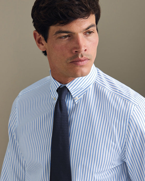 Non-Iron Twill Stripe Shirt - Cornflower Blue