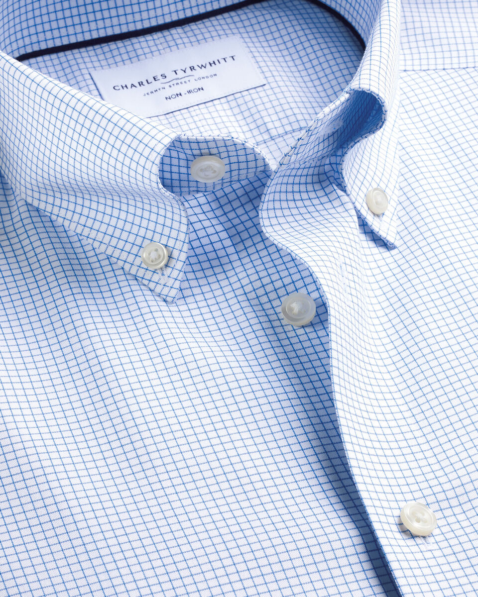Non-Iron Twill Grid Check Shirt - Cornflower Blue