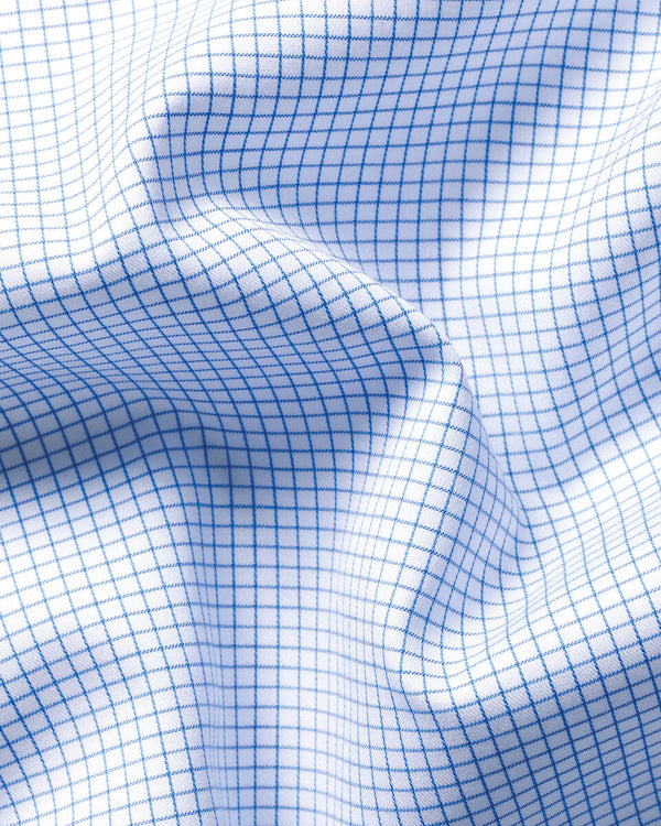 Non-Iron Twill Grid Check Shirt - Cornflower Blue