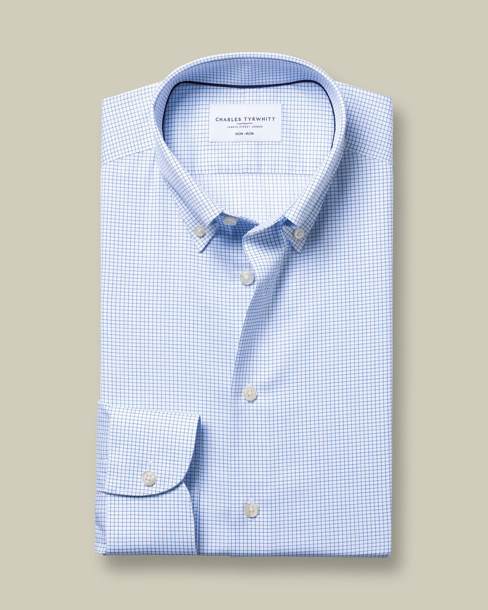 Non-Iron Twill Grid Check Shirt - Cornflower Blue