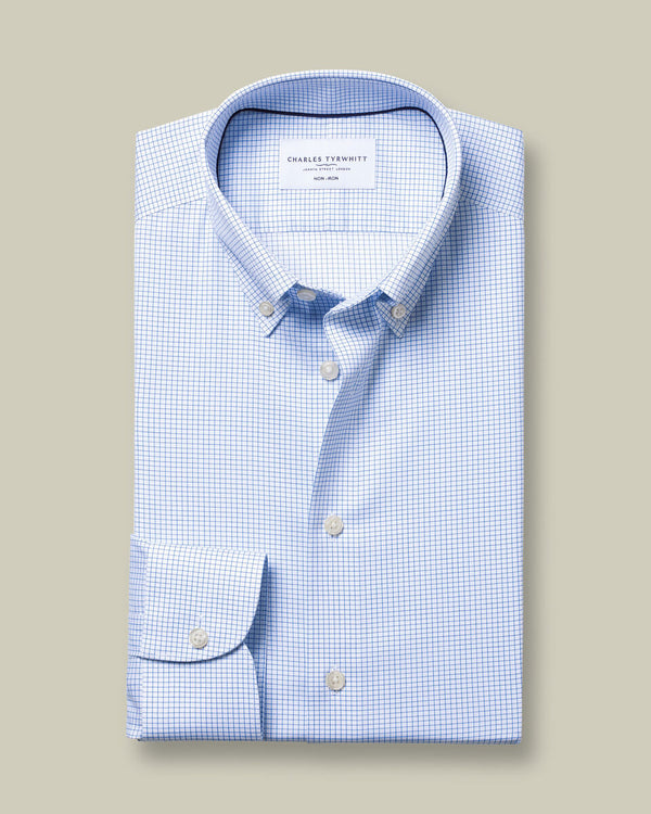 Non-Iron Twill Grid Check Shirt - Cornflower Blue