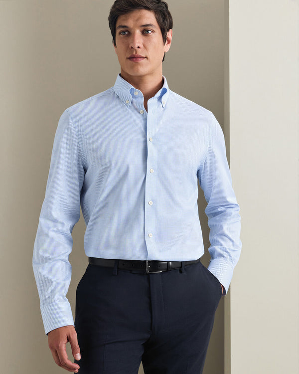 Non-Iron Twill Grid Check Shirt - Cornflower Blue