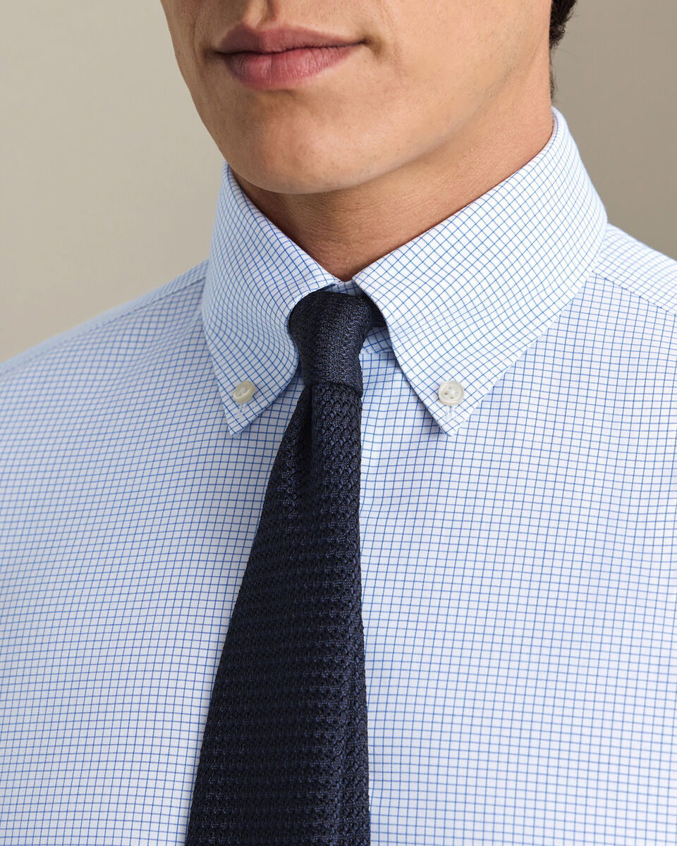 Non-Iron Twill Grid Check Shirt - Cornflower Blue