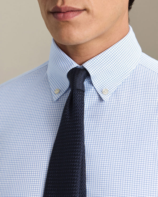 Non-Iron Twill Grid Check Shirt - Cornflower Blue