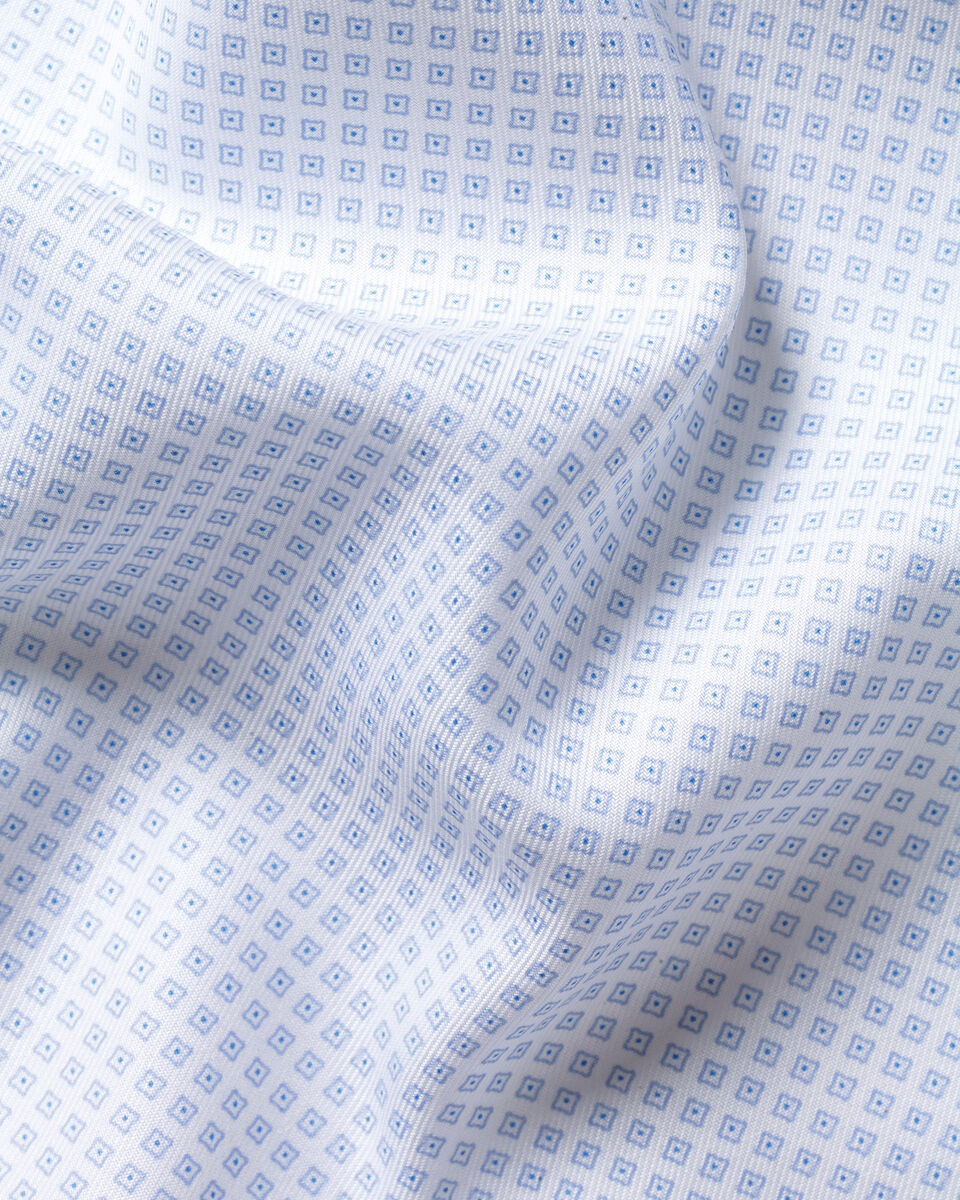Non-Iron Geometric Print Shirt – White & Sky Blue