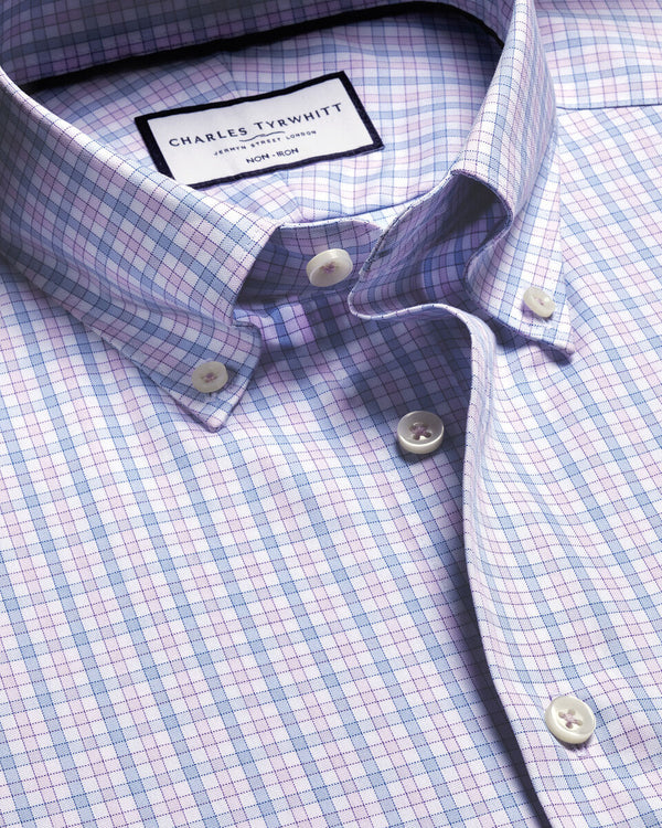 Non-Iron Stretch Oxford Check Shirt - Lilac