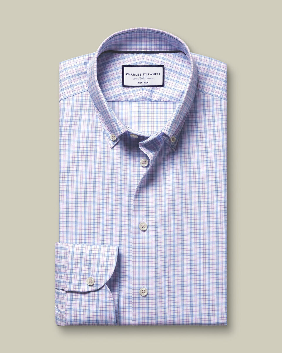 Non-Iron Stretch Oxford Check Shirt - Lilac