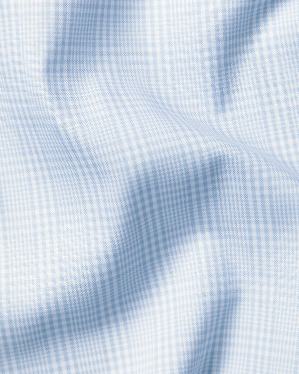 Non-Iron Stretch Pinpoint Oxford Prince of Wales Check Shirt - Blue