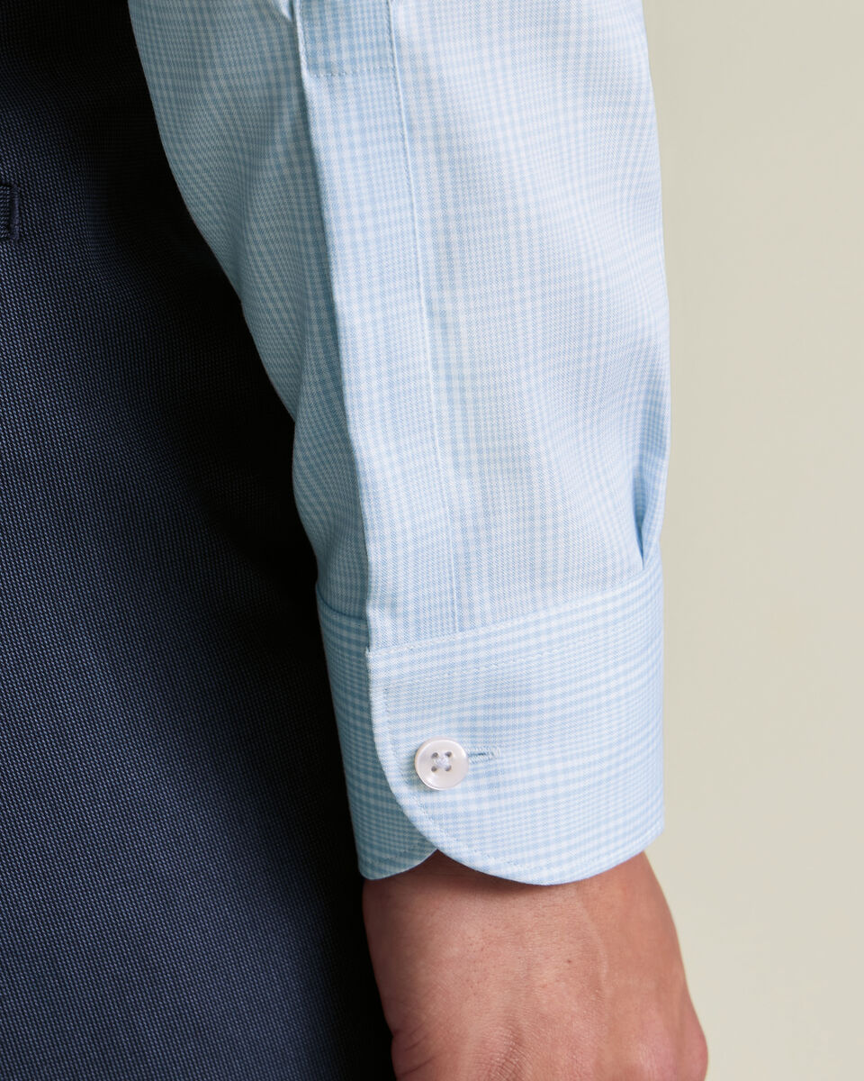 Non-Iron Stretch Pinpoint Oxford Prince of Wales Check Shirt - Blue