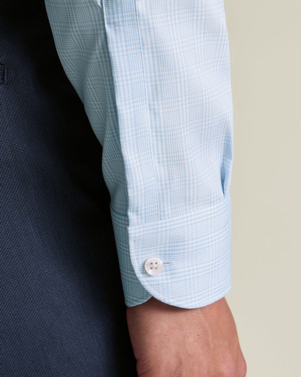 Non-Iron Stretch Pinpoint Oxford Prince of Wales Check Shirt - Blue