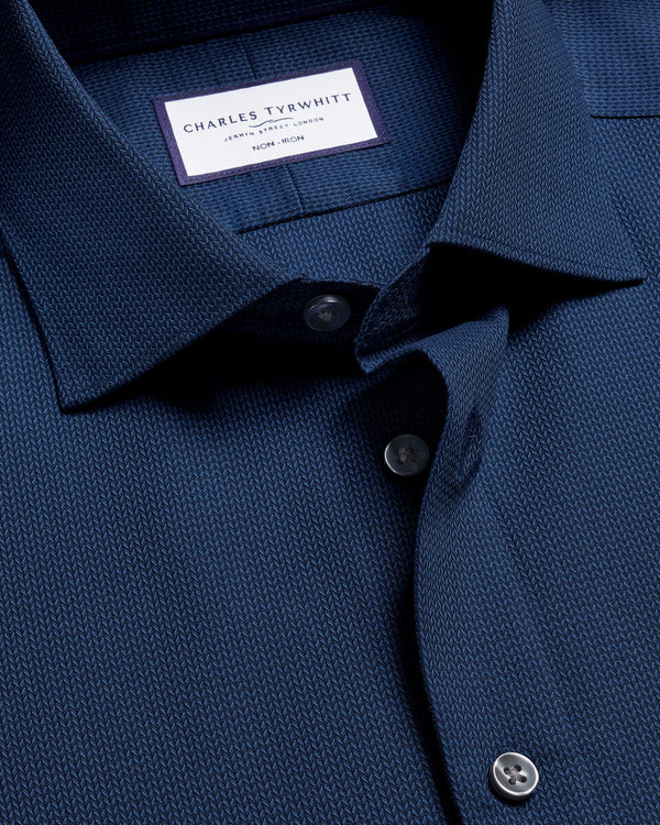 Non-Iron Stretch Chevron Texture Shirt - Denim Blue