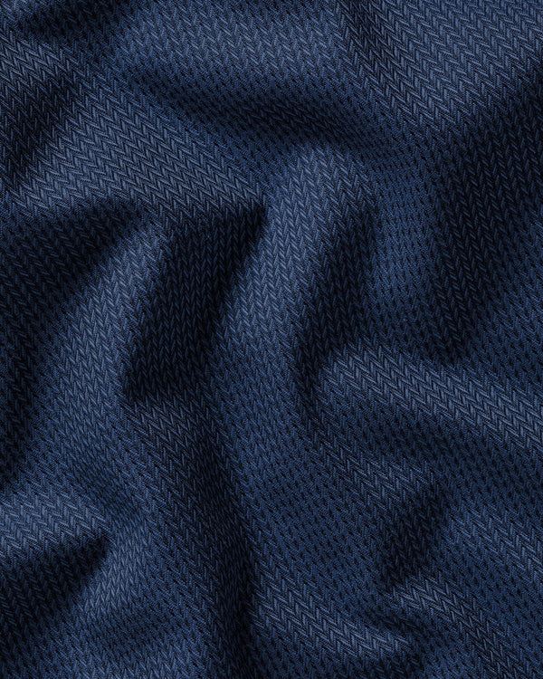 Non-Iron Stretch Chevron Texture Shirt - Denim Blue