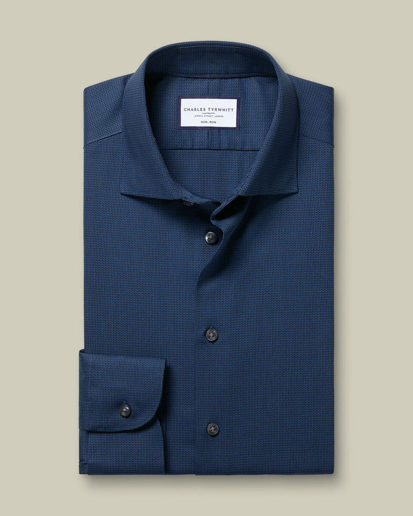 Non-Iron Stretch Chevron Texture Shirt - Denim Blue