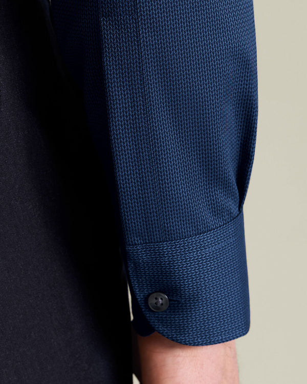 Non-Iron Stretch Chevron Texture Shirt - Denim Blue