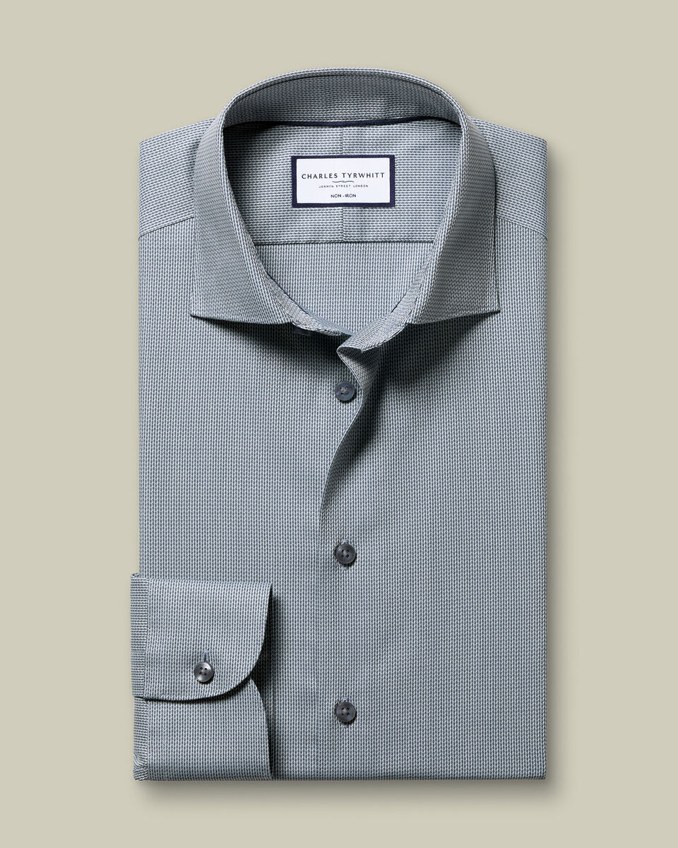 Non-Iron Stretch Chevron Texture Shirt - Gray