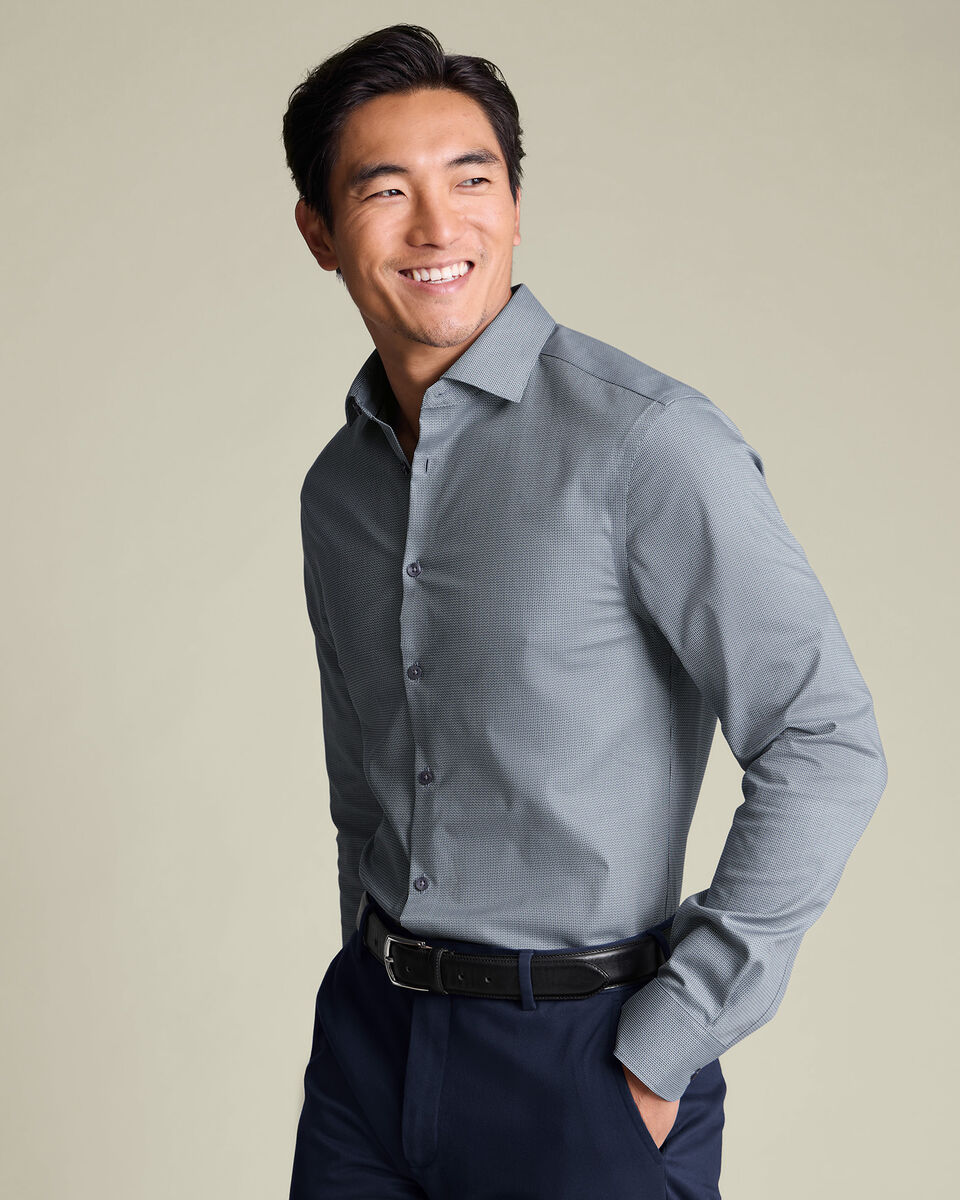 Non-Iron Stretch Chevron Texture Shirt - Gray