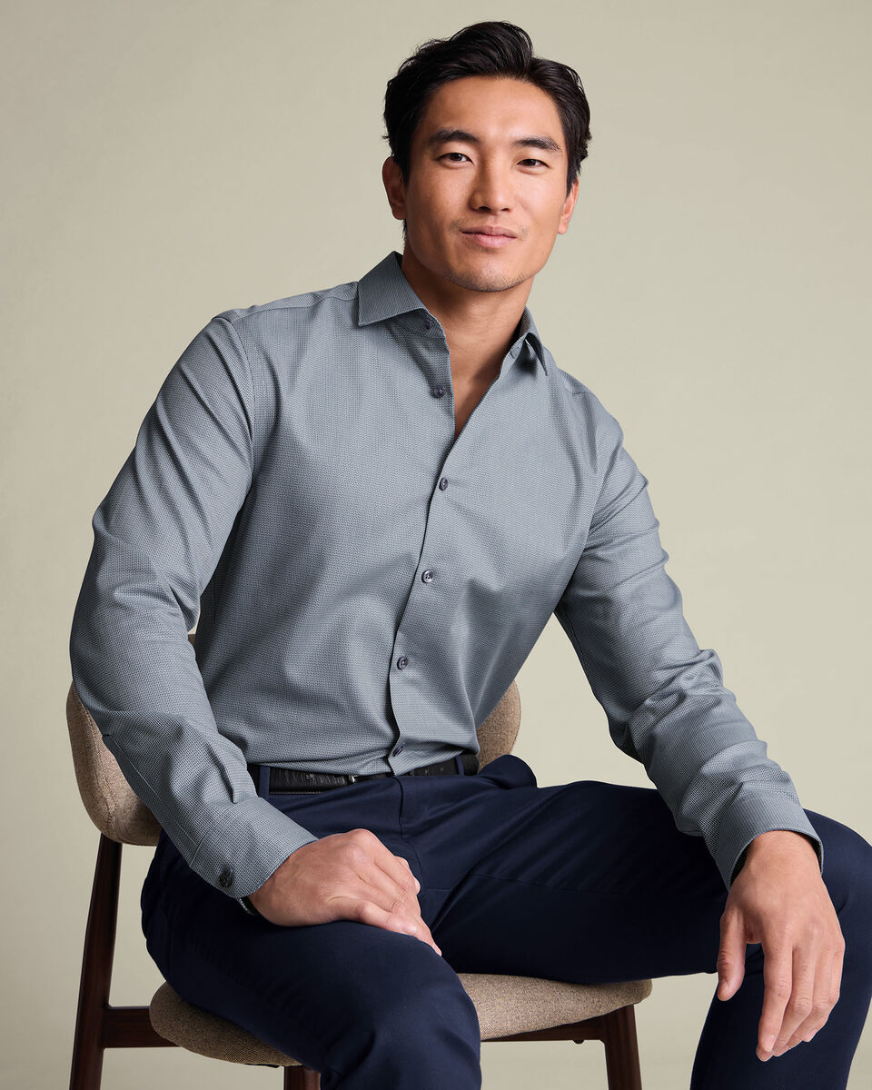 Non-Iron Stretch Chevron Texture Shirt - Gray
