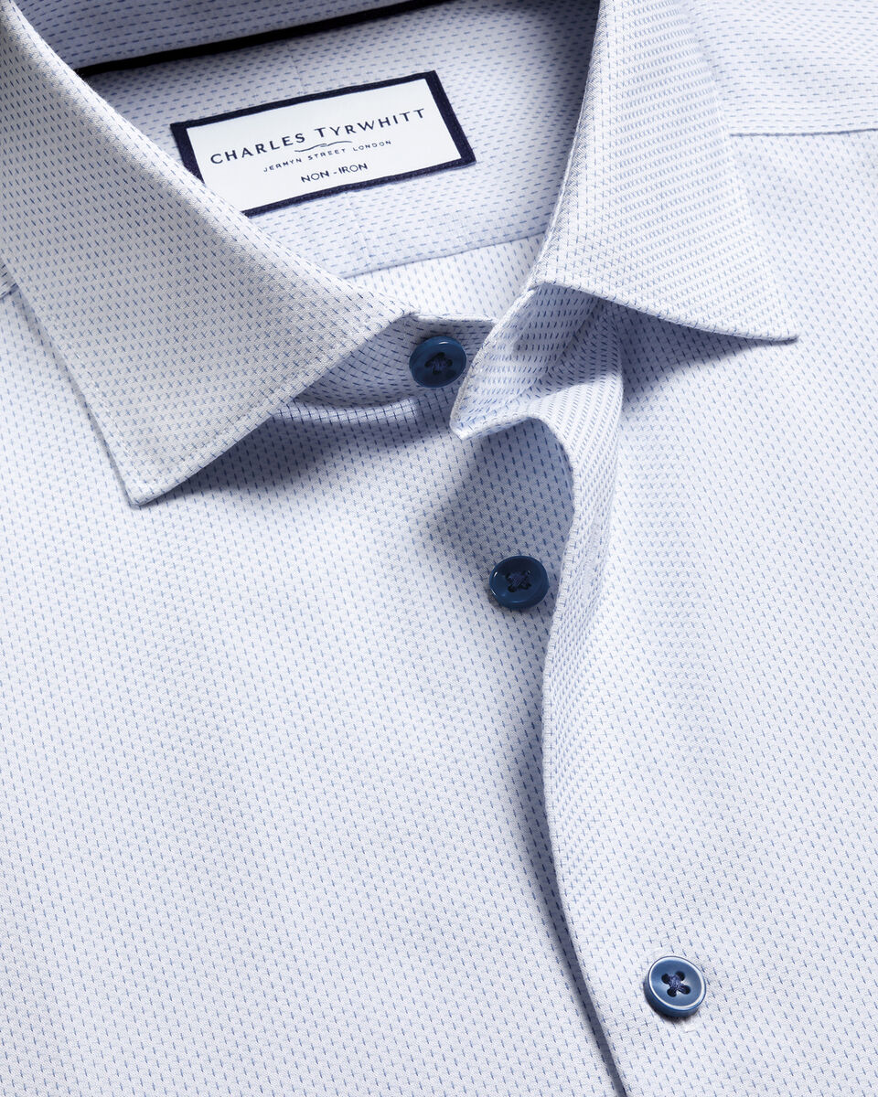 Non-Iron Stretch Texture Shirt - White & Sky Blue Main image