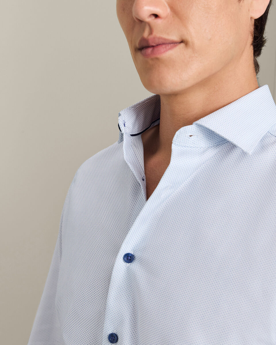 Non-Iron Stretch Texture Shirt - White & Sky Blue