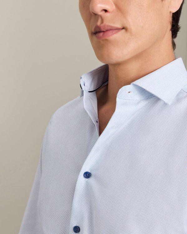 Non-Iron Stretch Texture Shirt - White & Sky Blue