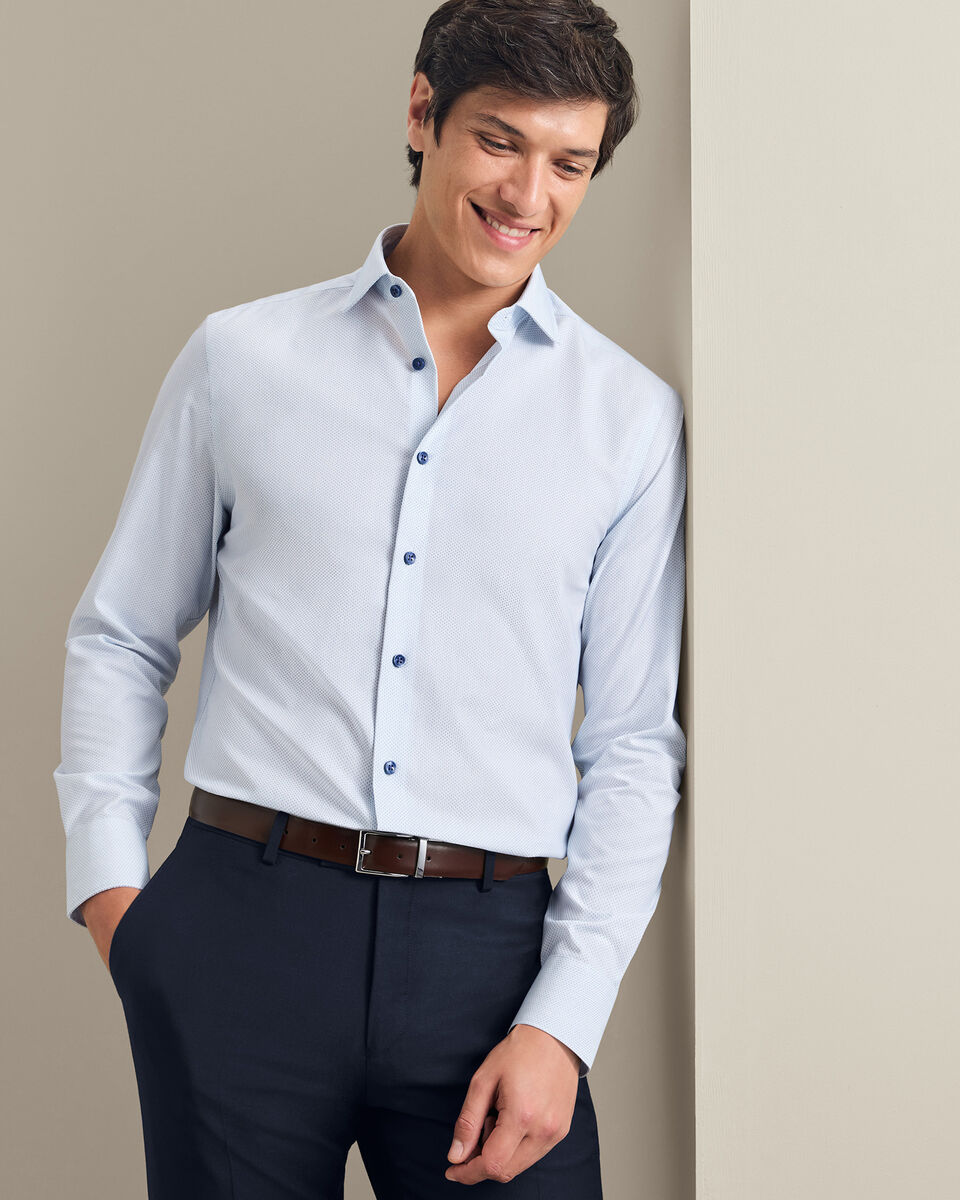 Non-Iron Stretch Texture Shirt - White & Sky Blue
