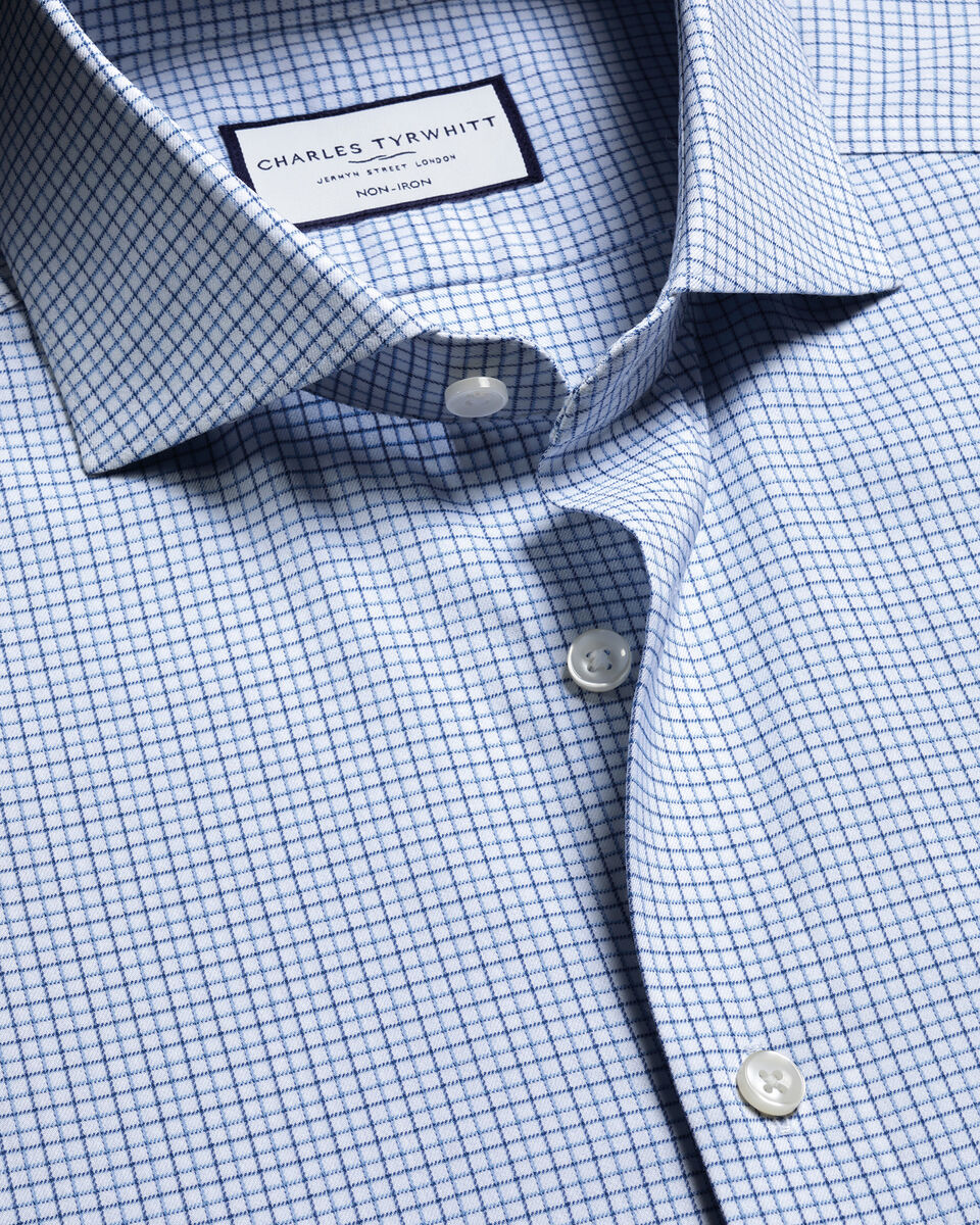 Non-Iron Twill Performance Check Shirt - Mid Blue