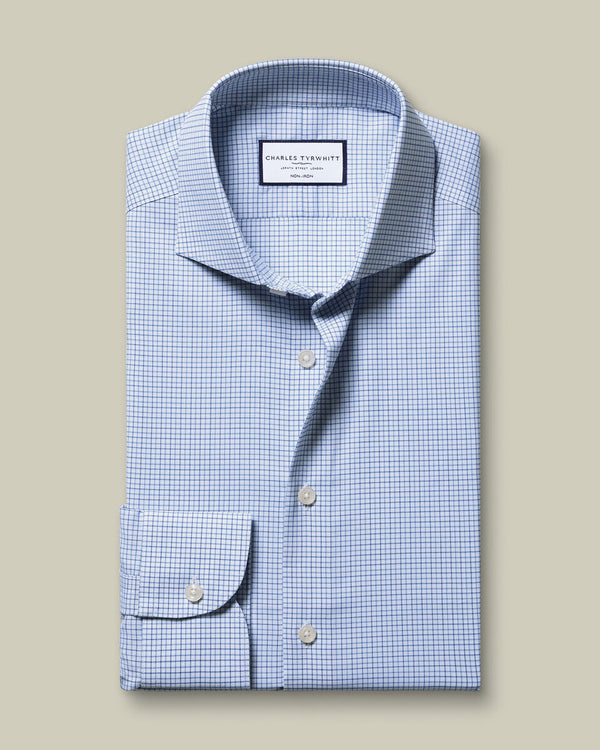Non-Iron Twill Performance Check Shirt - Mid Blue