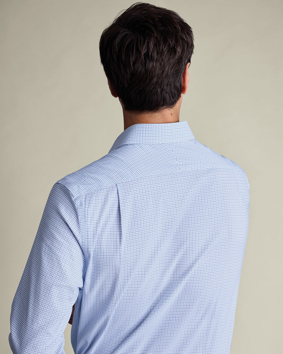 Non-Iron Twill Performance Check Shirt - Mid Blue