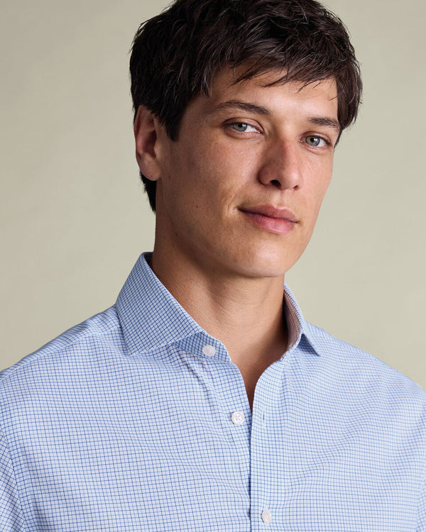 Non-Iron Twill Performance Check Shirt - Mid Blue