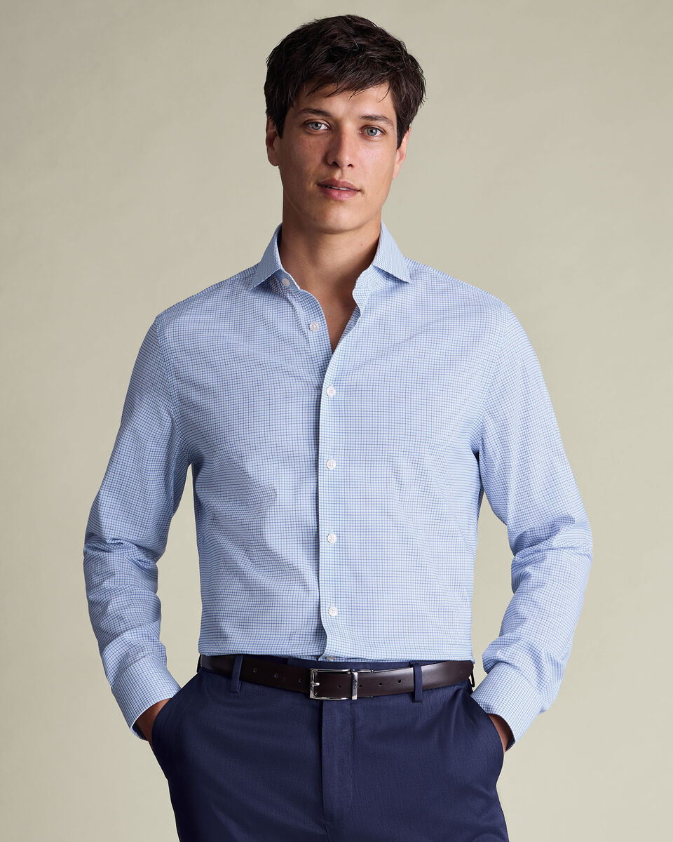 Non-Iron Twill Performance Check Shirt - Mid Blue Secondary image
