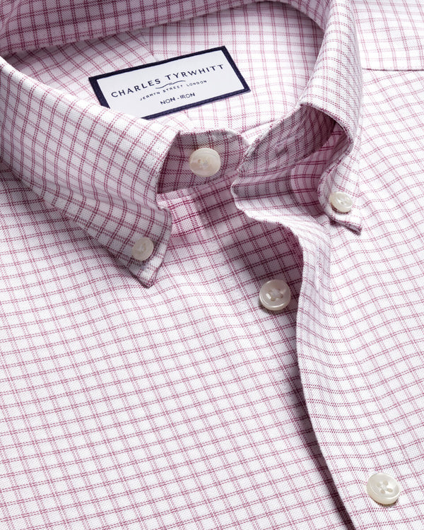 Non-Iron Stretch Oxford Check Shirt - Dark Pink