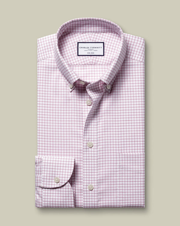 Non-Iron Stretch Oxford Check Shirt - Dark Pink