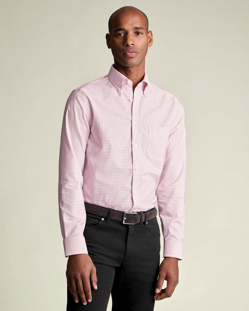 Non-Iron Stretch Oxford Check Shirt - Dark Pink