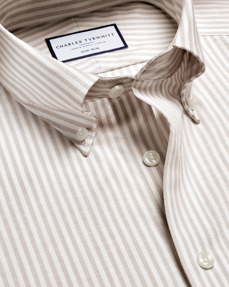 Non-Iron Stretch Oxford Stripe Shirt - Taupe Main image