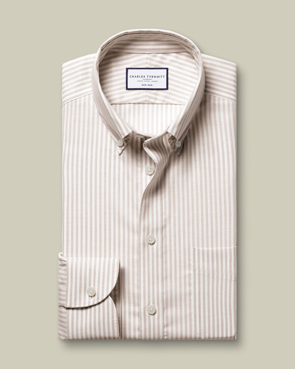 Non-Iron Stretch Oxford Stripe Shirt - Taupe