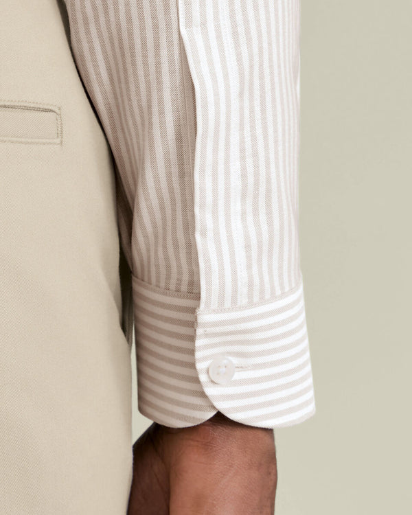Non-Iron Stretch Oxford Stripe Shirt - Taupe