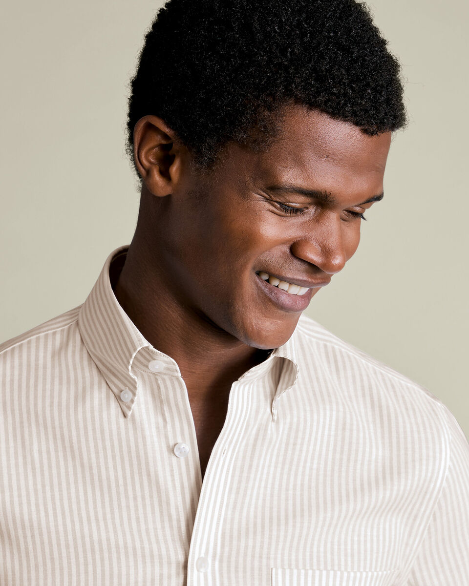 Non-Iron Stretch Oxford Stripe Shirt - Taupe