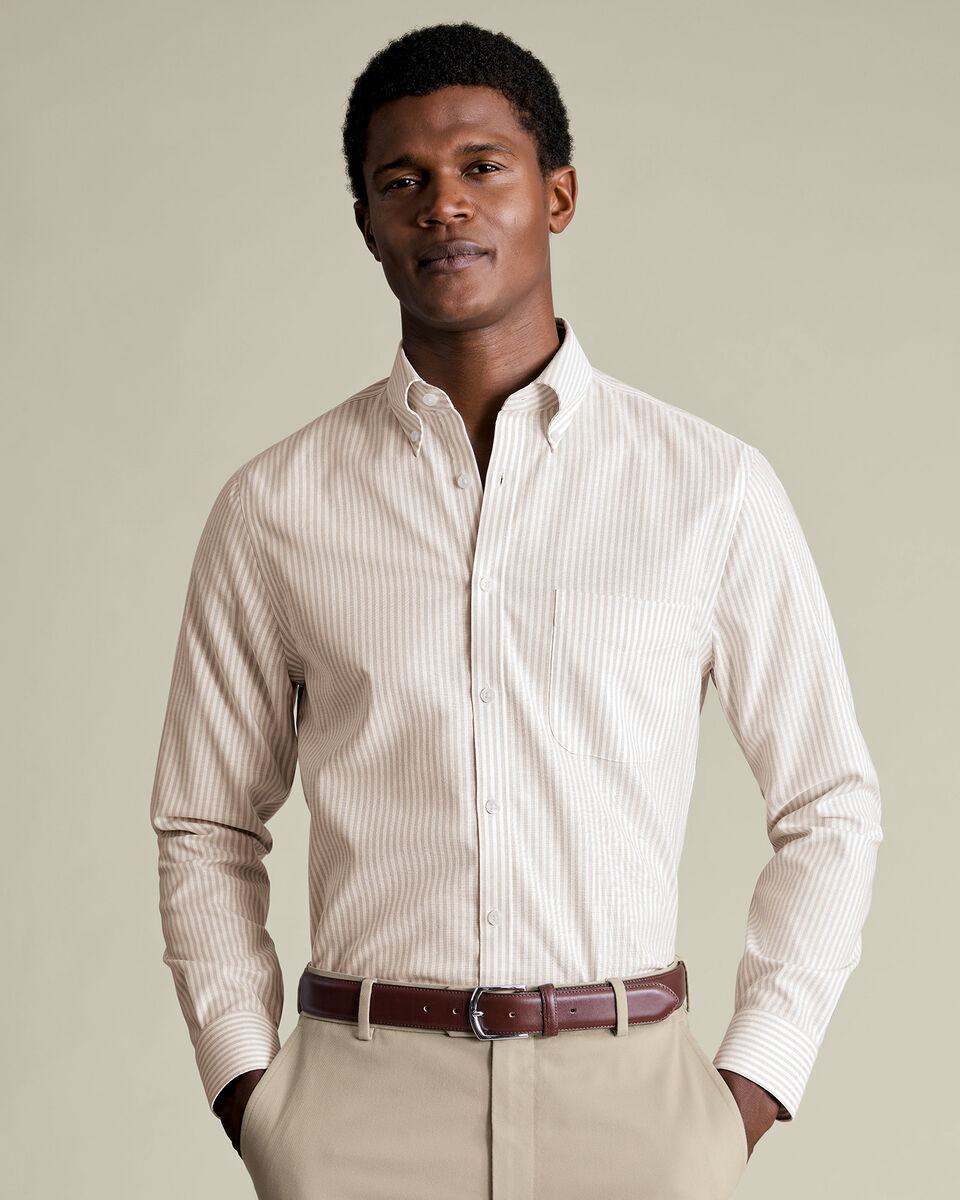 Non-Iron Stretch Oxford Stripe Shirt - Taupe Secondary image