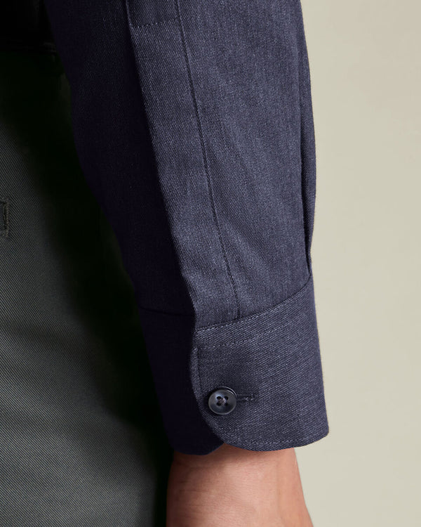 Brushed Cotton Twill Shirt - Indigo Blue