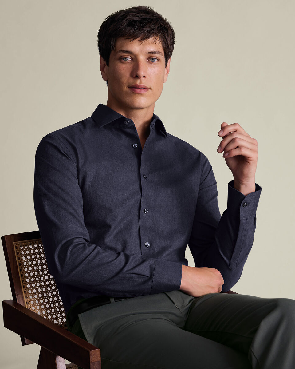 Brushed Cotton Twill Shirt - Indigo Blue