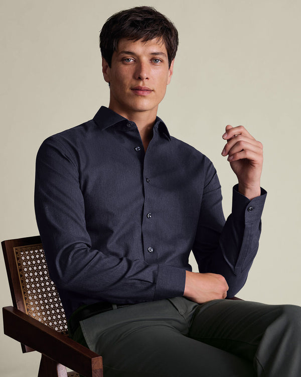 Brushed Cotton Twill Shirt - Indigo Blue