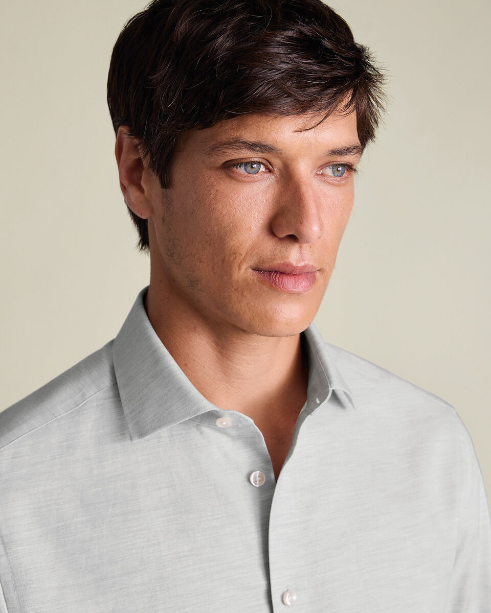 Brushed Cotton Twill Shirt - Light Gray
