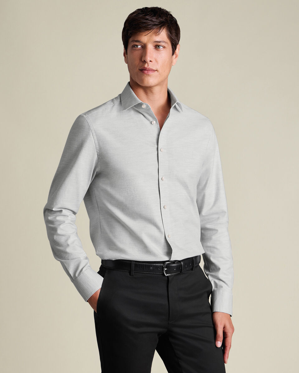 Brushed Cotton Twill Shirt - Light Gray