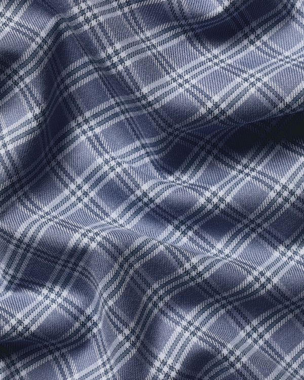 Brushed Cotton Twill Check Shirt - Mid Blue